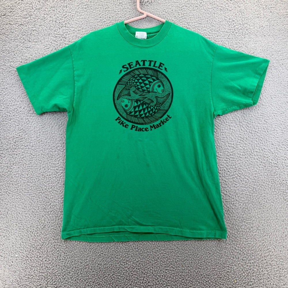 Vintage 1984‎ Seattle Pike Place Market T Shirt Green Hanes Beefy-T Mens L READ